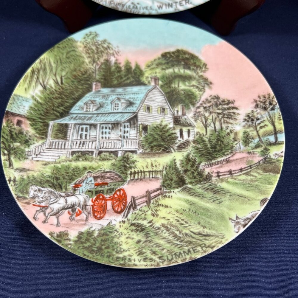 Currier & Ives Decorative Plates Set Of 2 Summer & Winter Scenes Porcelain Ready - Picture 3 of 5